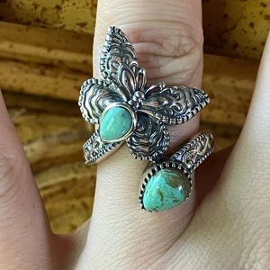Royston Turquoise Sterling Silver Butterfly Ring Size 7